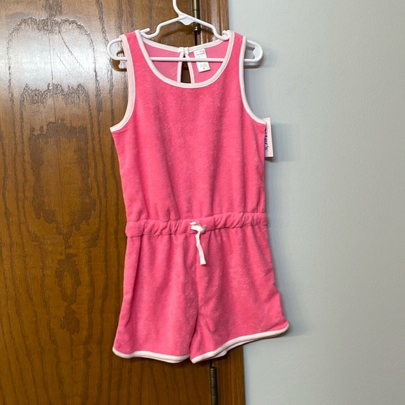 CARTERS NWT Girls Size 7 Pink Terry Romper Swim Cover up drawstring white trim - Picture 2 of 9